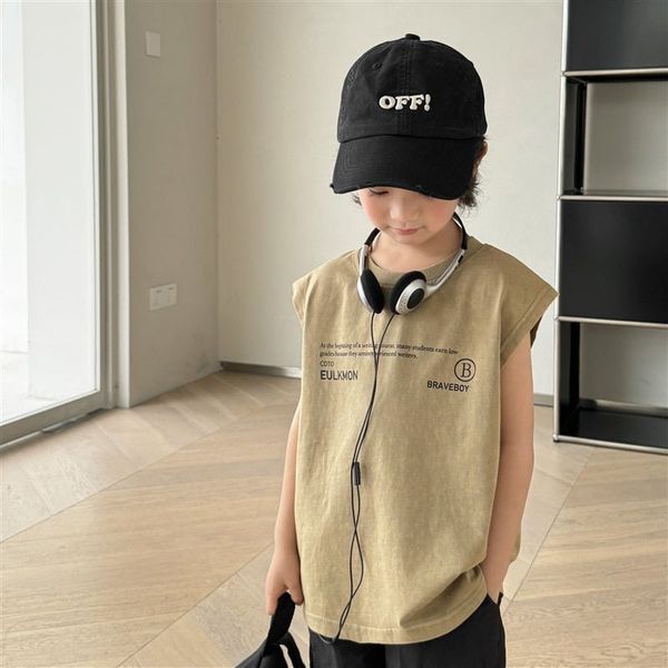 ABT44 - Áo thun sát nách  vải wash 2 màu ghi/nâu be bé trai size 110-170