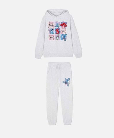 B04 - Bộ nỉ hoodie màu ghi Stitch bé gái size 7-15y