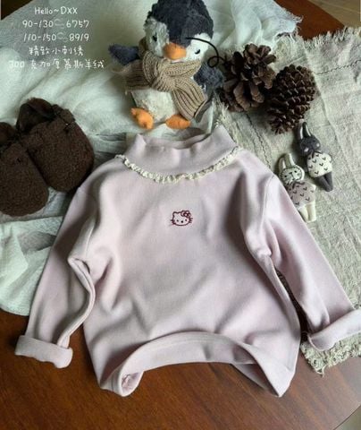 8919 - Áo thun tăm cổ 3p bèo thêu kitty nhiều màu cho bé size 110-150