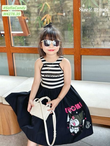 M4278 - Váy Mia Kids cotton Kuromi kẻ đen cổ yếm size 2-12y