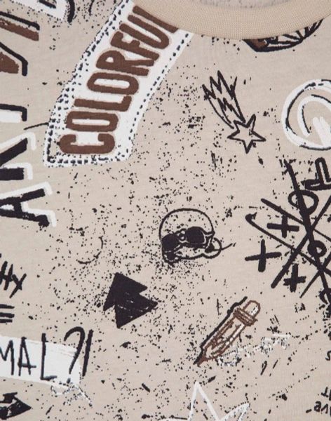 ABT25 - Áo cotton in chữ vẩy sơn 2 màu be / ghi đen size 2 - 8y