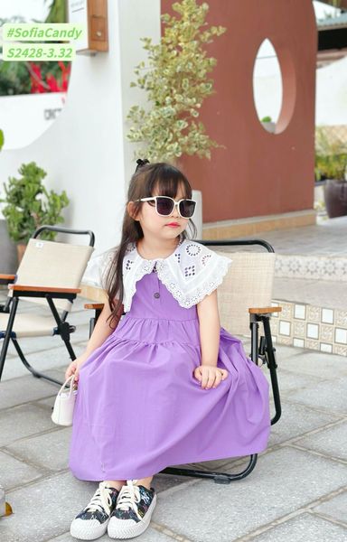 V00034 - Váy Sofia Candy tiểu thư trơn sắc màu phối cổ thêu trắng size 2-12y