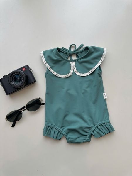 DB00035 - Bộ bơi Harifa liền thân cổ sen viền ren trơn  nhiều màu bé gái size 1-8y