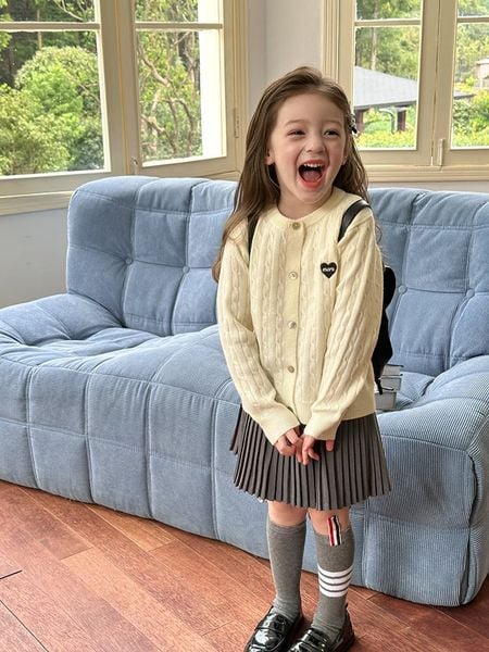 24Y159 - Cardigan len AMBB ngực thêu tim MORE nhiều màu cho bé size 90 - 170