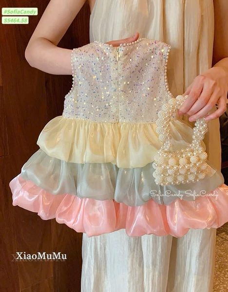 S5464 - Váy công chúa Sofia Bling Bling phối tầng size 1-10y