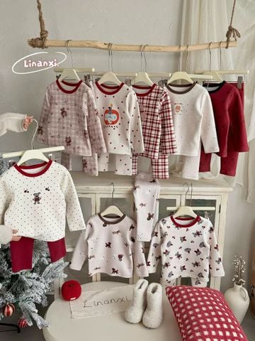 88437 - Bộ nỉ Linanxi dày ấm chủ đề noel nhiều mẫu cho bé size 90-140
