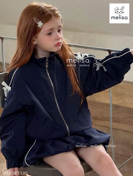 MLS 5673 - Bộ gió Melisa áo khoác navy nơ + chân váy liền quần size 2-12y