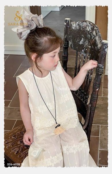 VJ155 - Set bộ thô June màu kem áo sát nách - quần ống suông size 1 - 10y