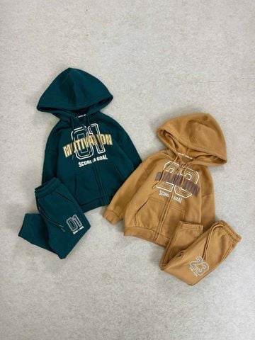 BBT21 - Bộ nỉ bông GGJJ kéo khóa 2 màu nâu/xanh cho bé size 2-8y