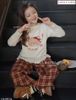 Lu 1597 - Bộ bé gái Luca áo dài tay in gấu phối ren + quần dài kẻ size 2-12y