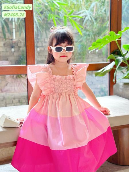V00046 - Váy Mia Kids tiểu thư smock phối sắc màu BG size 1-10y