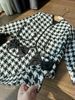V00169 - Set áo khoác + váy dạ tweed họa tiết gingham trắng đen size 1 - 10y