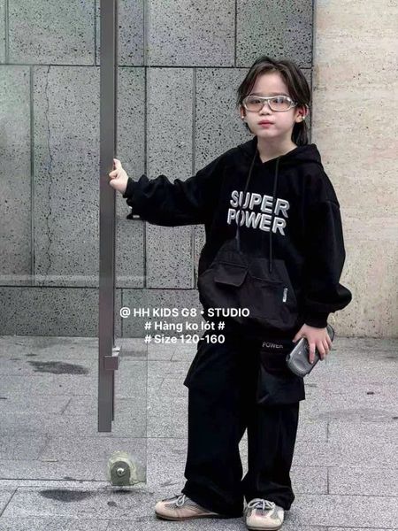 D311 - Bộ nỉ hai da hoodie Super Power 3 màu cho bé trai size 120-160