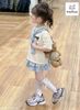 MLSBCC.7777 - Bộ Melisa áo kem in mickey + chân váy kẻ caro xanh size 2-12y