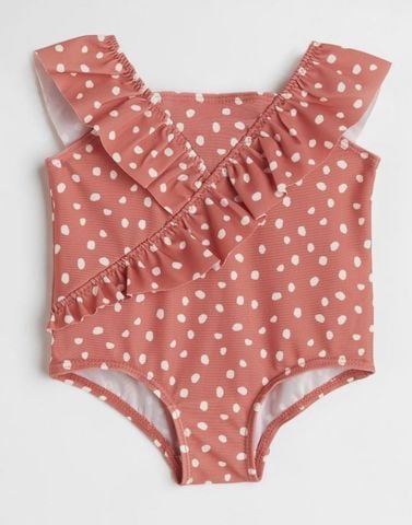 DB00032 - Bộ bơi liền thân màu cam chấm bi dòng nhí bé gái size 1-4y