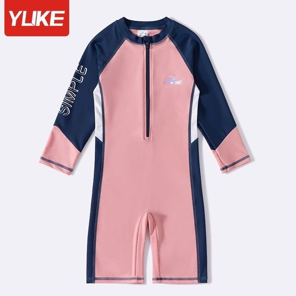2189 - Bộ bơi liền dài tay Yuke phối màu ngực in khủng long Dino size XL - 6XL