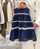 S3464 - Váy Sara Min thô kẻ sọc ngang 2 màu trắng/navy bé gái size 2-12y