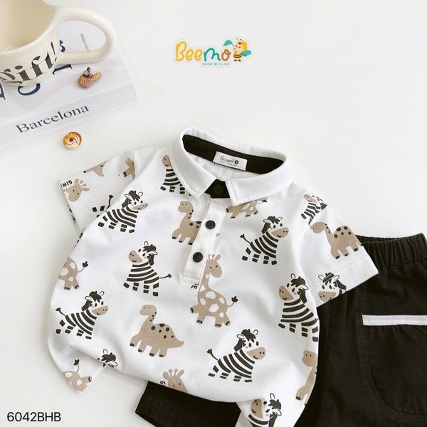 6042BHB - Bộ Beemo Polo in tràn ngựa size 1-5y
