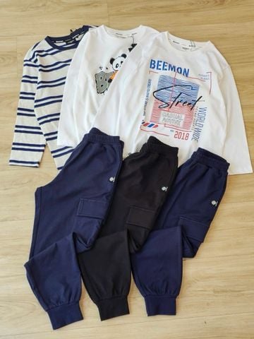 BM2606ST08 - Bộ cotton Beemon cổ tròn dài tay trẻ em size 130-170