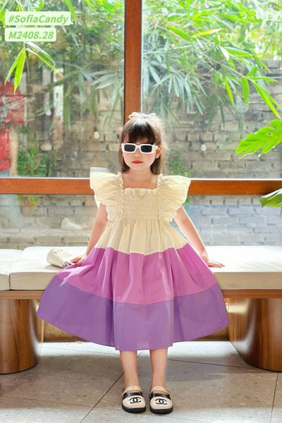 V00046 - Váy Mia Kids tiểu thư smock phối sắc màu BG size 1-10y