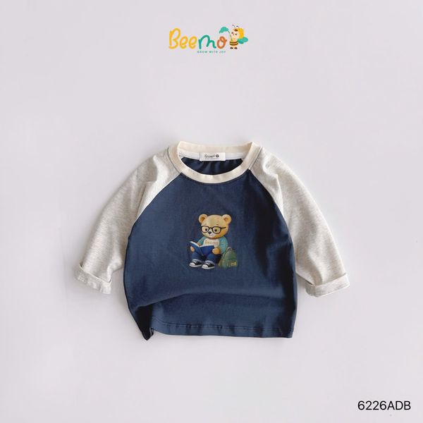 6226ADB - Áo cotton Beemo tay raglan hình gấu học giả nhiều màu size 1-6y