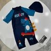 DB00028 - Bộ bơi liền thân kèm mũ màu navy họa tiết khủng long bé trai size 110-160