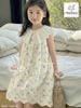 MLSDCC.7462 - Váy Melisa màu xanh hoa nhí cổ bèo trắng size 1-10y