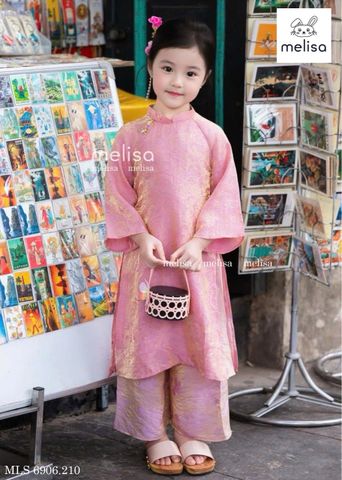 MLS466 - Set áo dài Melisa áo hồng quần hồng cho bé size 1-10y