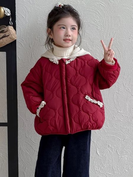 9565 - Áo khoác phao lót lông siêu nhẹ 2 màu đỏ/navy cho bé gái size 90-130