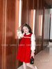 V00115 - Váy nhung đỏ nhũ tay phối voan tơ màu kem size 1-10y