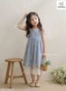 MLSDCC.7546 - Váy 2 dây Melisa sọc xanh thêu hoa chân ren trắng size 2 - 12y