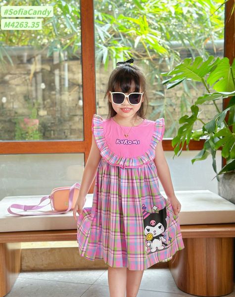 M4263 - Váy Mia Kids Kuromi kẻ sắc màu phối bèo size 1-10y