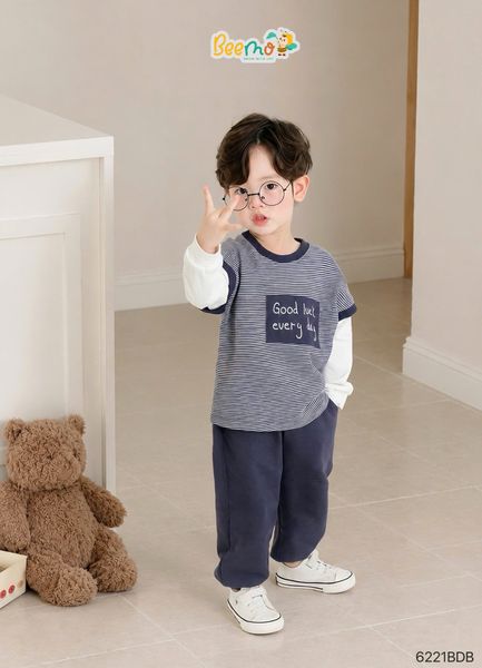 6221BDB - Bộ dài tay Beemo phối sọc 2 màu bé trai size 1-6y