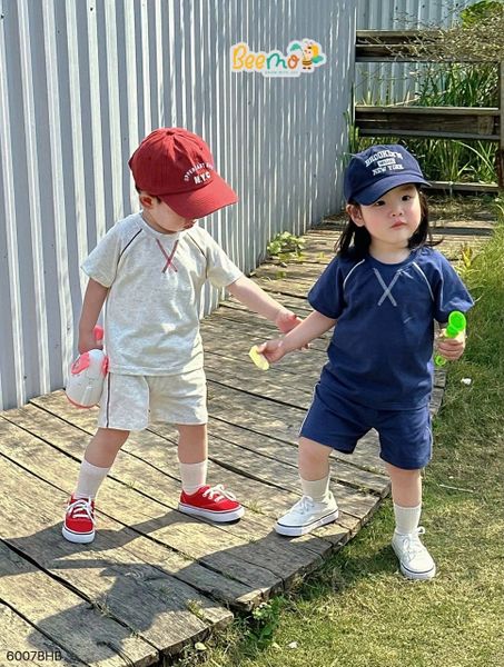 6007BHB - Bộ cotton phối lé Beemo 2 màu cho bé size 1-5y