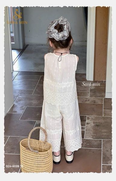 VJ155 - Set bộ thô June màu kem áo sát nách - quần ống suông size 1 - 10y