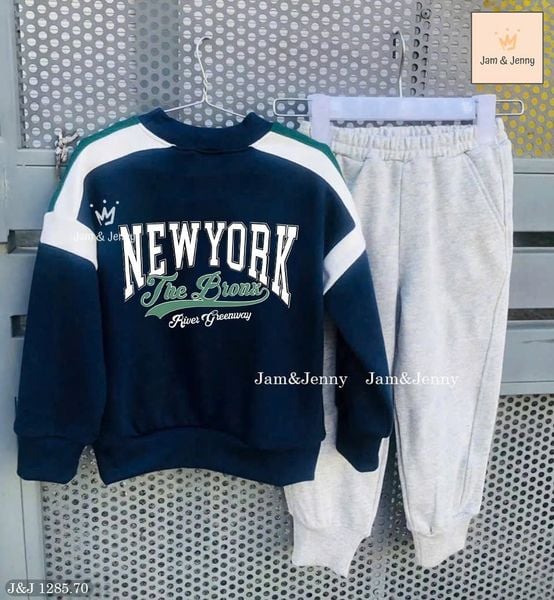 JJ 1285 - Set bộ nỉ Jam & Jenny áo navy New York + quần ghi bé trai size 2-12y