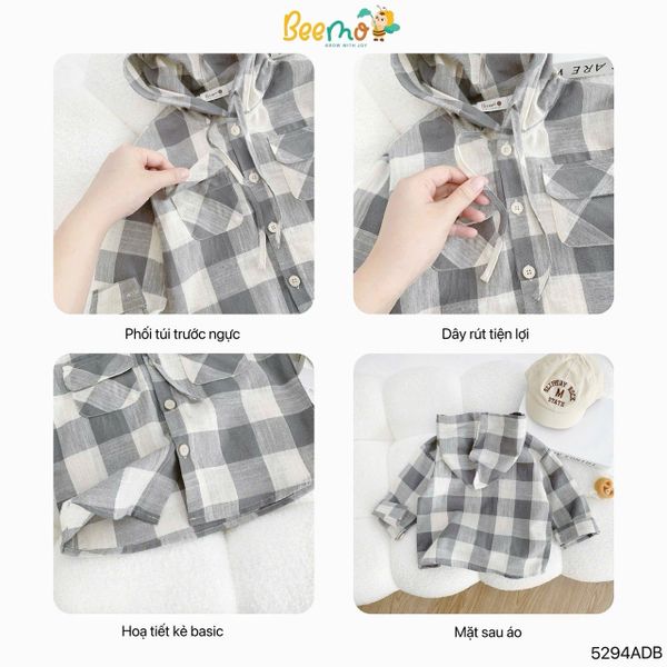 5294ADB - Áo sơ mi kẻ Beemo có mũ