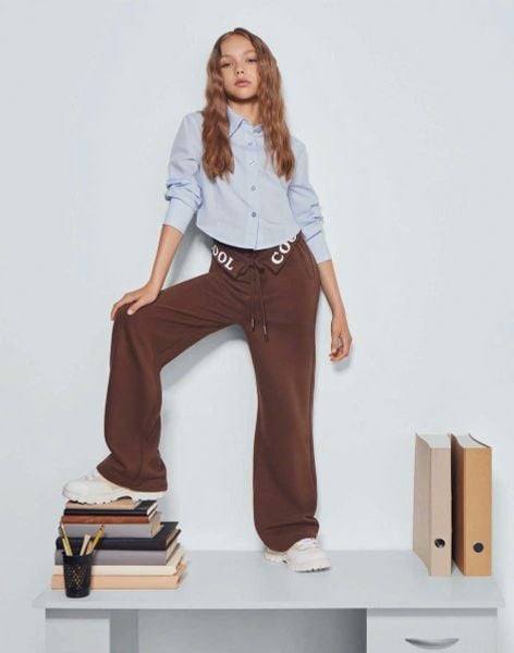 QBG13 - Quần nỉ bông GGJJ ống suông cạp chữ 2 màu nâu / đen size 6 - 14y