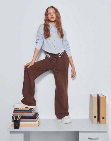 QBG13 - Quần nỉ bông GGJJ ống suông cạp chữ 2 màu nâu / đen size 6 - 14y