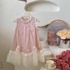 S3440 - Váy Sara Min thô cotton mix chân ren mềm 2 màu hồng/xanh bơ bé gái size 2-12y