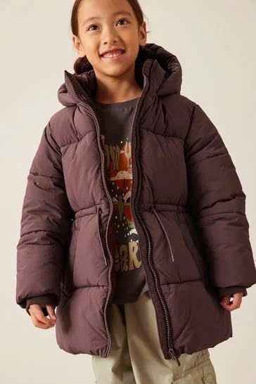 AK66 - Áo khoác phao màu đỏ mận rút eo cho bé size 4-16y