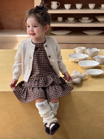 25178 - Set 2ct QC Fanxiaoke váy kẻ + cardigan bé gái size 80-120