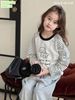 M5567 - Bộ Mia Kids áo cotton trắng cún phối tay kẻ đen - quần nỉ màu ghi size 2 - 12y