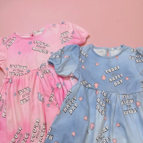 V00067 - Váy cotton dáng baby doll 2 màu xanh/hồng bé gái size 2-8y