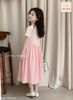 JJDCC.7603 -Váy Jam & jenny thân kẻ in nơ hồng + chân váy hồng xòe size 2-12y
