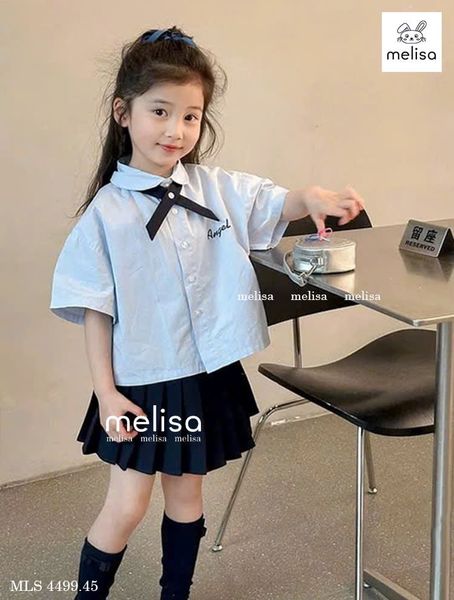 MLSBCC.4499 - Bộ Melisa áo xanh + chân váy xếp ly bé gái size 2-12y