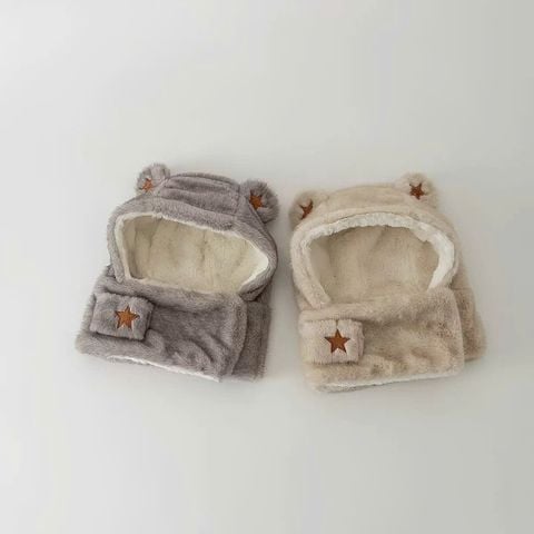 PK11 - Mũ choàng lông liền khăn thêu ngôi sao 2 màu cho bé Free size 2 - 6y
