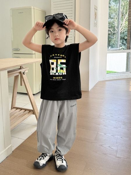 ABT45 - Áo thun sát nách hoạ tiết cây dừa nhiều màu bé trai size 110-170