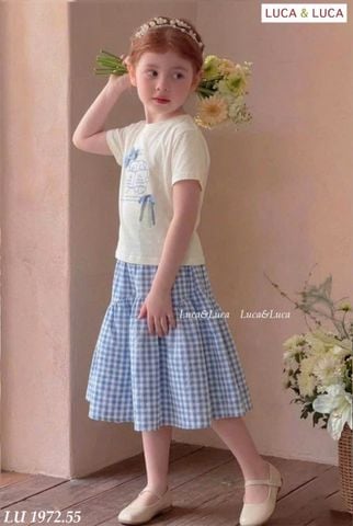 LUBCC.1972 - Set bộ trẻ em Luca & Luca áo trắng + chân váy caro xanh size 6-12y
