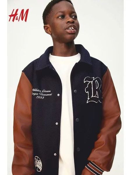 AKBT31 - Áo khoác bomber nỉ dạ phối tay da cho bé trai size 8-14y